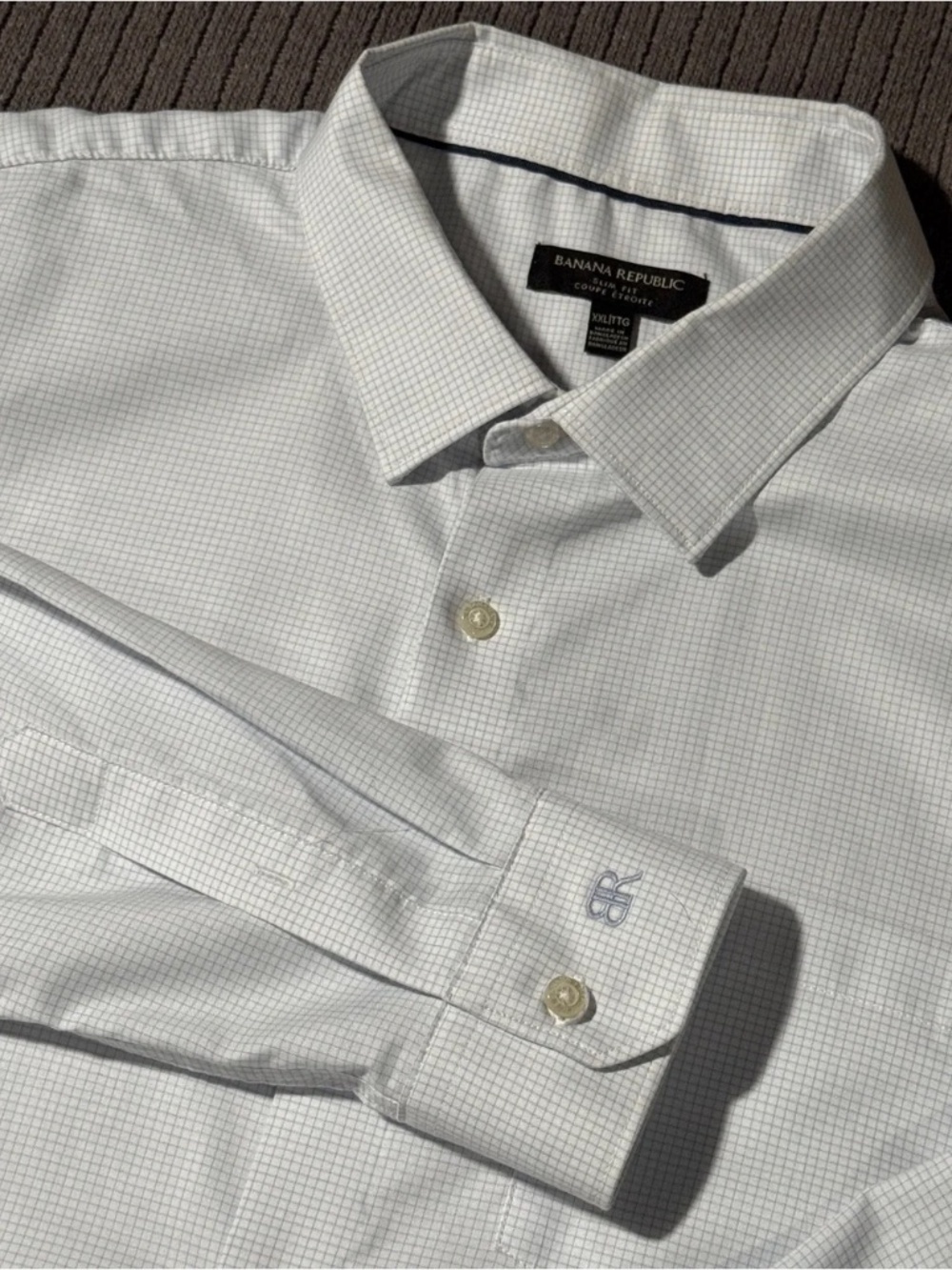 Banana Republic White Dress Shirt with Light Gray Micro-Check